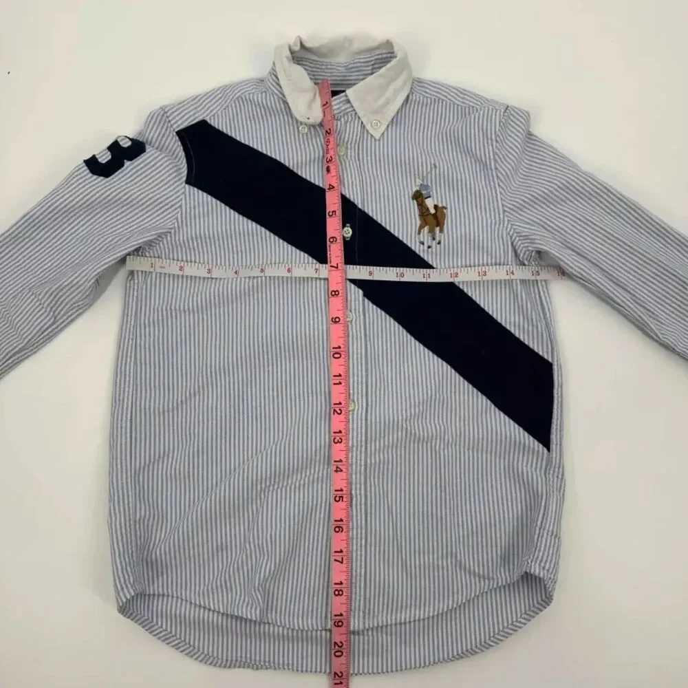 Polo Ralph Lauren Banner Striped Big Pony Button Shirt Size 7 Kids